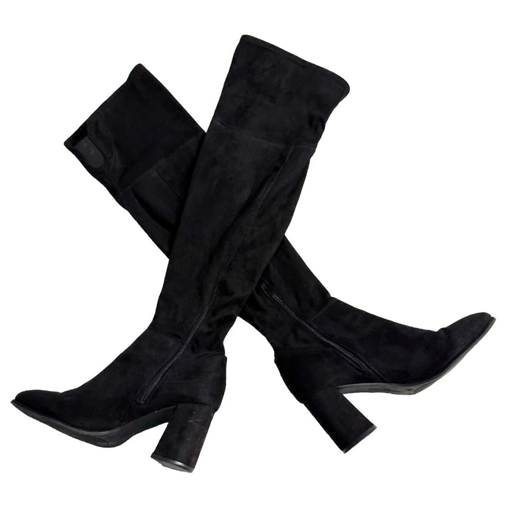 Marc Fisher Black Knee High Boots Block Heel Zip Women’s Size 9 Riding